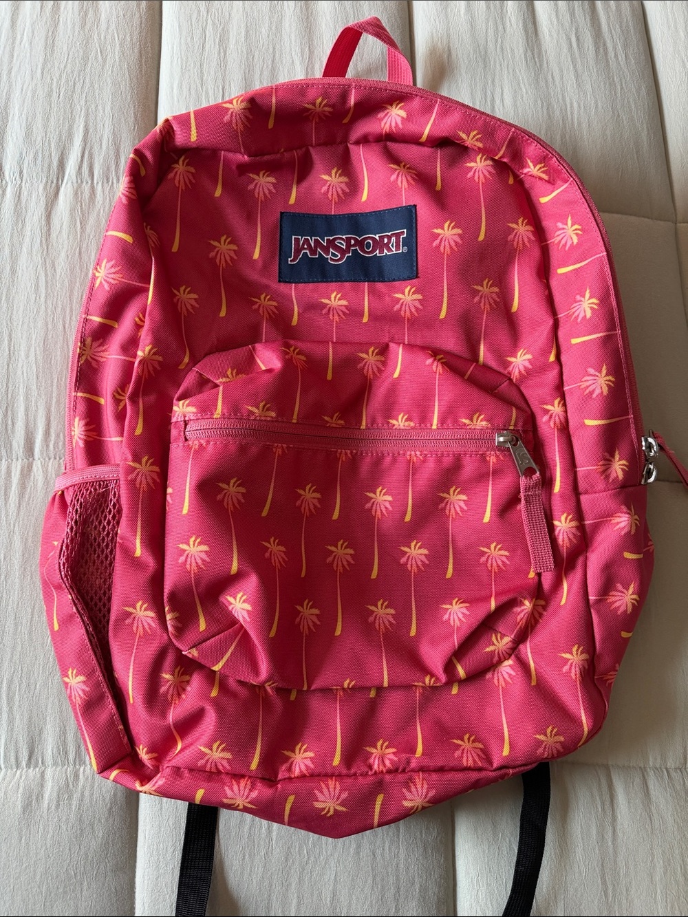 Jansport Pink Backpack with Yellow Palm Print